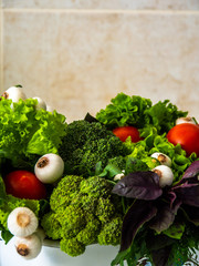 Fresh vegetables on a white background.