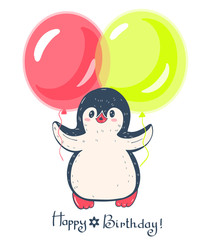 Funny cartoon penguin  with balloons