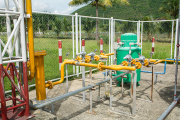 View of pipe flanges from LPG cylinder tank for industrial use, In safety zone