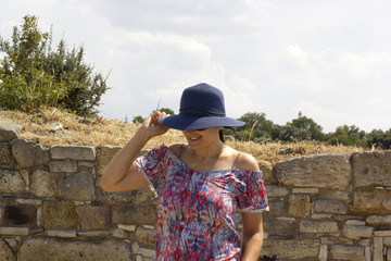 Beautiful woman portrait in Kyme Ancient City,Turkey