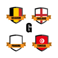 Set of Football Badge vector Designed illustration. Soccer tournament 2018 Group G with Word England,Belgium,Panama,Tunisia.