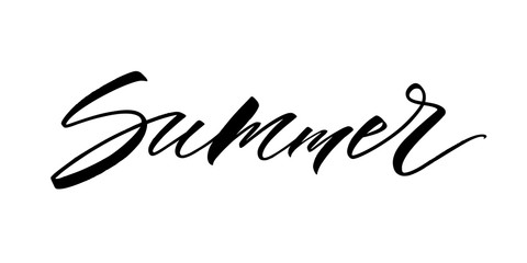 Obraz premium Summer lettering. Handwritten modern calligraphy, brush painted letters. Inspirational text, vector illustration. Template for banner, poster, flyer, greeting card, web design or photo overlay
