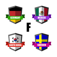 Set of Football Badge vector Designed illustration. Football tournament 2018 Group F with Word South Korea,Mexico,Germany,Sweden.