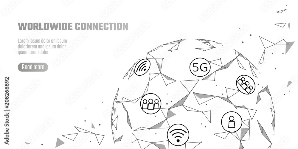 Poster global network connection 5g internet high speed rate. world point line worldwide information techno