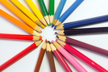 Color pencils on a white background