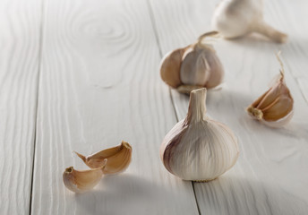 garlic healthy food on a wooden background