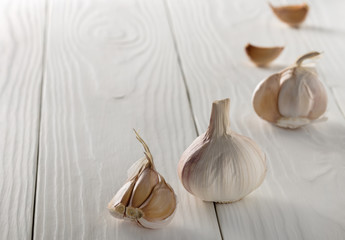 garlic healthy food on a wooden background