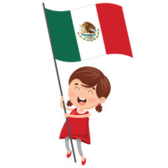 Vector Illustration Of Kid Holding Flag