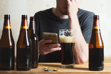 Alcohol dependence. A young man has problems with alcohol