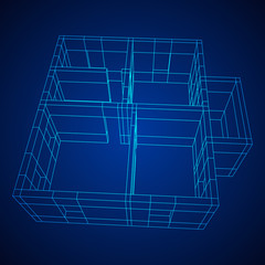 Abstract architecture building. Plan of modern house. Wireframe low poly mesh construction.