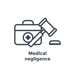 Medical Lawsuit icon with legal imagery showing medical malpractice - outline