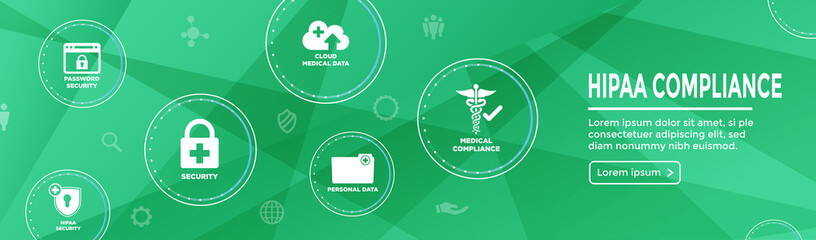 HIPPA Compliance web banner header w Medical Icon Set & text