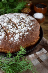 Round rye bread sprinkled with flour