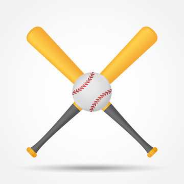 Crossed baseball bats and ball isolated on white background. Vector illustration.