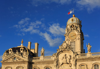 Fototapeta na wymiar City hall (Hotel de Ville) of the city of Lyon in the warm, evening sunlight. France.