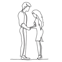 Love couple continuous line icon. People vector illustration