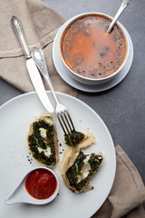 Dinner with strudel and soup