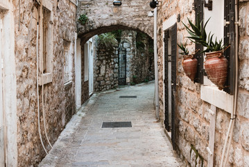 Fototapeta na wymiar Alley between Stone Buildings, Montenegro, Europe