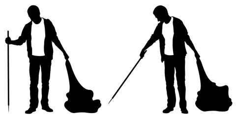 Silhouettes of people cleaning isolated on white