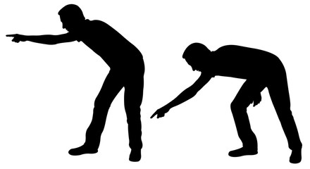 Silhouettes of people pointing isolated on white