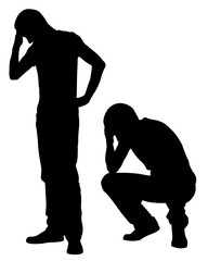 Silhouettes of worried men isolated on white - 208274081