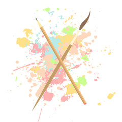 Seamless pattern with easel, paintings and drawing tools