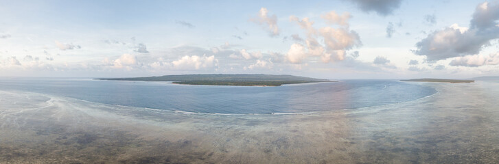 Naklejka na ściany i meble Aerial Panorama of Reef Flat and Island in Wakatobi National Park