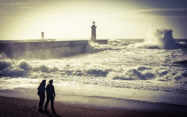 Storm in Oporto lighthouse, Portugal