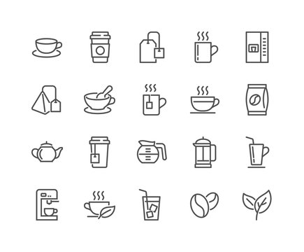Simple Set of Coffee and Tea Related Vector Line Icons. Editable Stroke. 48x48 Pixel Perfect.