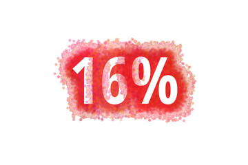 16% Prozent - rote Zahl abgenutzer Look auf weißem Hintergrund