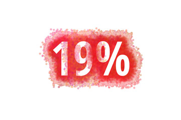 19% Prozent - rote Zahl abgenutzer Look auf weißem Hintergrund