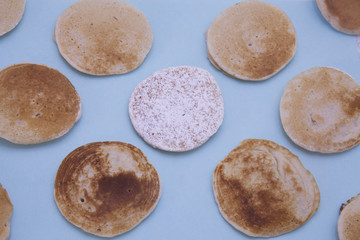 pancakes on a blue background