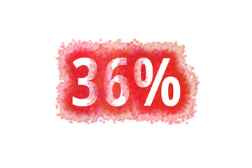 36% Prozent - rote Zahl abgenutzer Look auf weißem Hintergrund