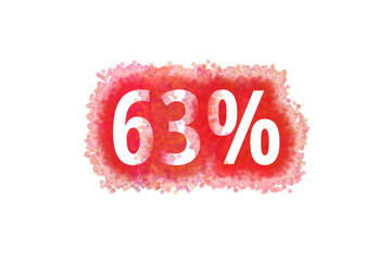 63% Prozent - rote Zahl abgenutzer Look auf weißem Hintergrund