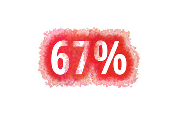 67% Prozent - rote Zahl abgenutzer Look auf weißem Hintergrund