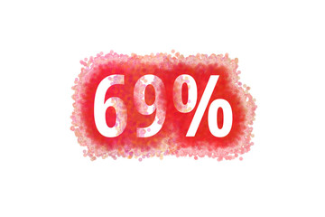 69% Prozent - rote Zahl abgenutzer Look auf weißem Hintergrund