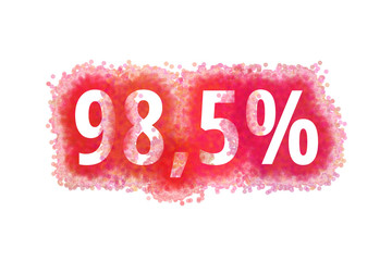 98,5% Prozent - rote Zahl abgenutzer Look auf weißem Hintergrund