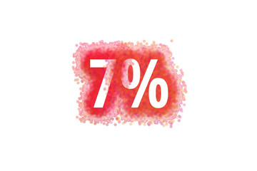 7% Prozent - rote Zahl abgenutzer Look auf weißem Hintergrund