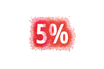 5% Prozent - rote Zahl abgenutzer Look auf weißem Hintergrund