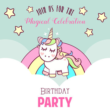 Cute invitation with unicorn
