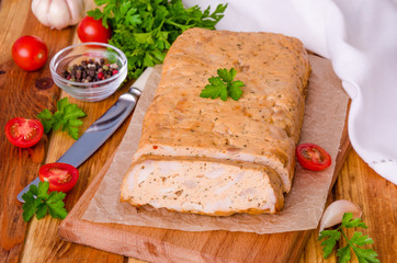 Homemade ham of chicken with smoked paprika and soy sauce