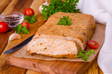 Homemade ham of chicken with smoked paprika and soy sauce