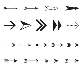 Set of simple black arrows in vector format. Decorative signs and symbols. - 208280613
