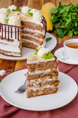 Homemade fruity Hummingbird cake with walnuts and cinnamon