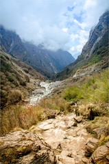 The road in the mountains of Annapurna range, Nepal Himalayas