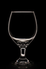 Water glass. Empty beer glass. Empty Wine glass. Isolated on black background.