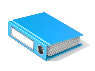 Blank blue ring binder 3D rendering illustration on white background