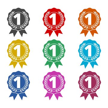 Number 1 badge, Award black icon, color icons set