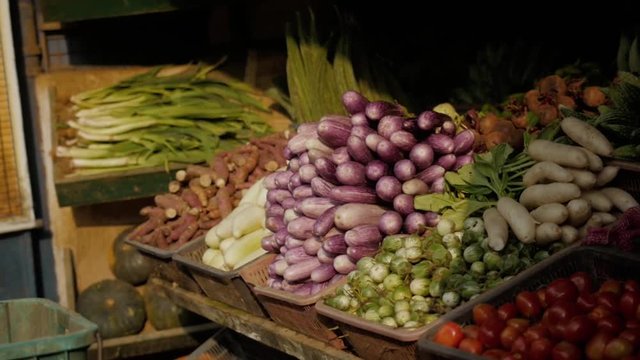 Fruits and vegetables at a farmers market in asia