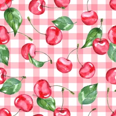Printed kitchen splashbacks Watercolor fruits Cherry. Watercolor illustration. Seamless pattern